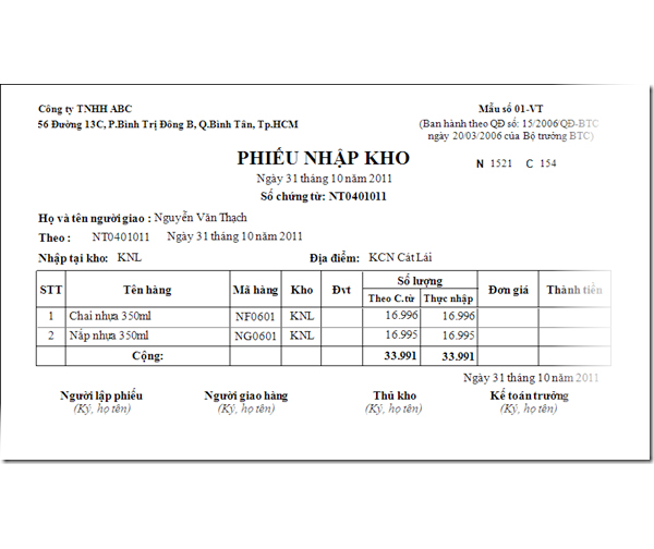 Phiếu nhập kho 02