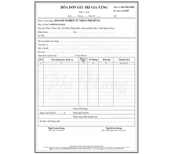 Hoá đơn VAT 01